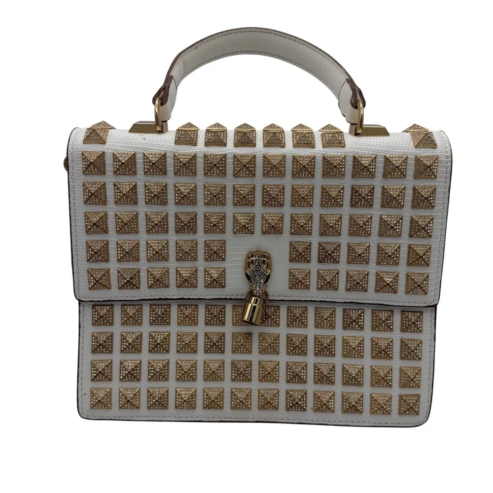 ALDO Luxury Collection White Rhinestone Studded Structured Top Handle Bag *READ*